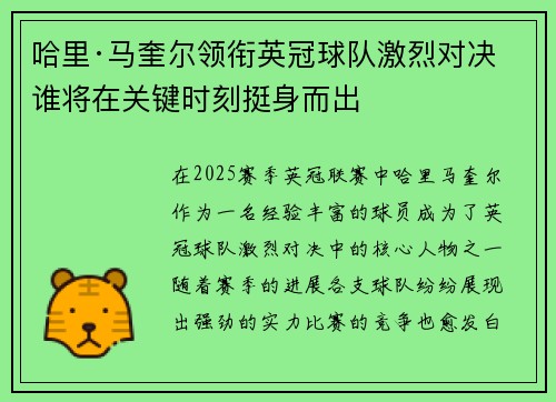 哈里·马奎尔领衔英冠球队激烈对决 谁将在关键时刻挺身而出